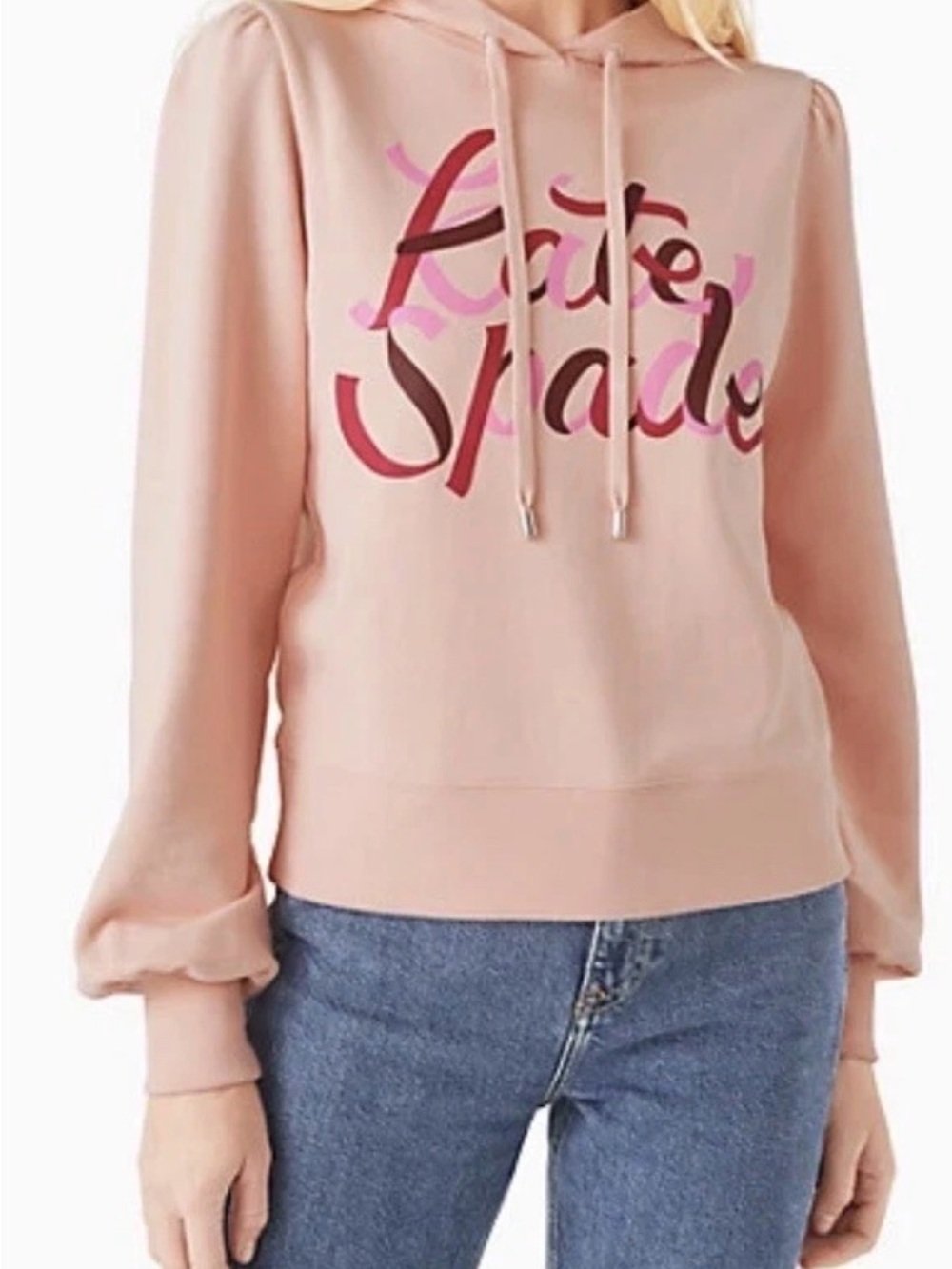 Kate Spade Ribbon Hoodie in Pink Ruby Cotton French Terry Size: Large MSRP:$159